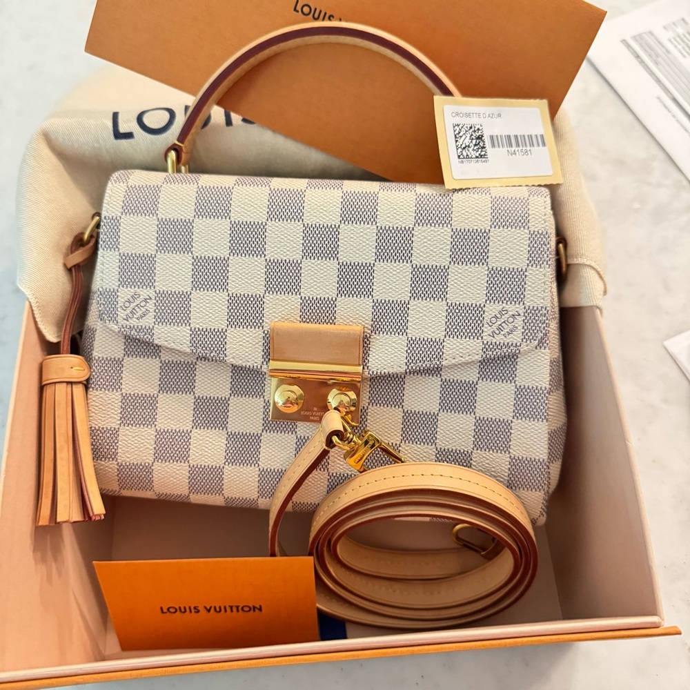 Like New LOUIS VUITTON Damier Azur Croisette Top Handle/Crossbody